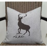 Kissenh&uuml;lle Kissen Bezug Landhaus Filzoptik in grau mit Hirsch 38x38