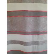 Dekostoff Vorhangstoff Streifen mit Blume grau rot teiltransparent, Reststück 1,15 m