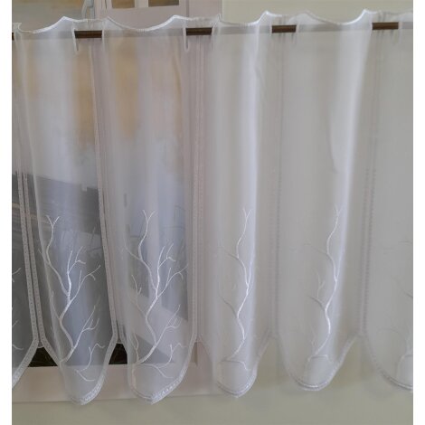 Pannaux Bistro Gardine Scheibengardine Stickerei Baum weiß H 45 cm, Reststück 2,35 m
