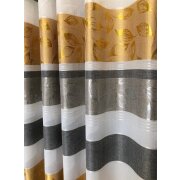 Dekostoff Vorhangstoff Streifen Blätter grau anthrazit gelb teiltransparent, Reststück 5 m