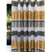 Dekostoff Vorhangstoff Streifen Blätter grau anthrazit gelb teiltransparent, Reststück 5 m