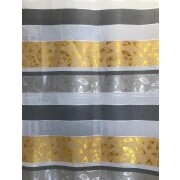 Dekostoff Vorhangstoff Streifen Blätter grau anthrazit gelb teiltransparent, Reststück 5 m