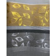 Dekostoff Vorhangstoff Streifen Blätter grau anthrazit gelb teiltransparent, Reststück 5 m