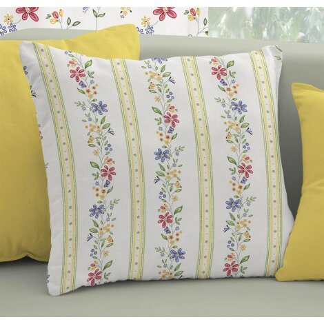 Kissen Kissenhülle Bezug Landhaus Blumen Streifen natur gelb rot grün,40 x 40 cm
