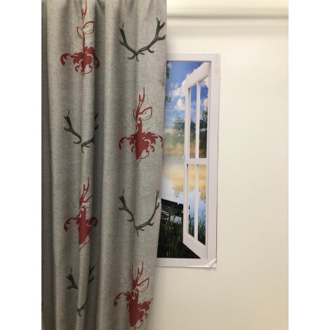 Landhaus Verdunkler Dekostoff Vorhang trevira cs Hirsch grau rot braun, Restst&uuml;ck 2 m