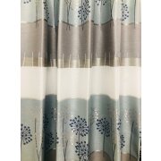 Dekostoff Vorhang Stoff Streifen Blume rohwei&szlig; silber blau blickdicht, Meterware