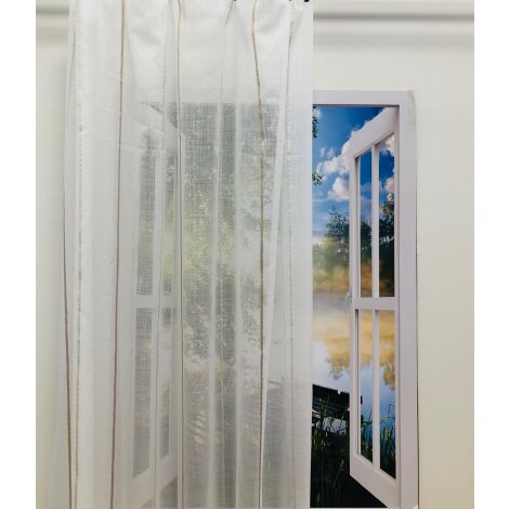 Stores Gardine Stoff Streifen rohweiß braun beige transparent, Reststück 1,2  m