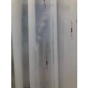 Stores K&auml;seleinen-Optik Gardinenstoff wei&szlig; rot silber transparent, Meterware