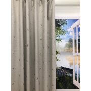 Landhaus Gardine Vorhang Dekoschal springender Hirsch grau natur, fertig genäht