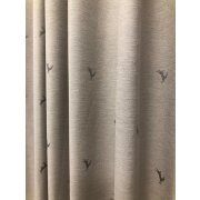 Landhaus Gardine Vorhang Dekoschal springender Hirsch grau natur, fertig genäht