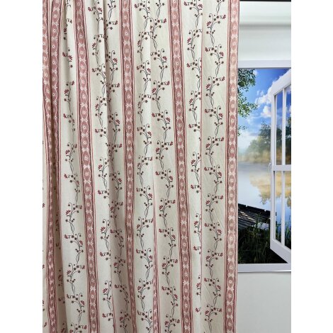 Landhaus Dekostoff Streifen Blumen Ranke natur rosa blickdicht, Restst&uuml;ck 3,5 m