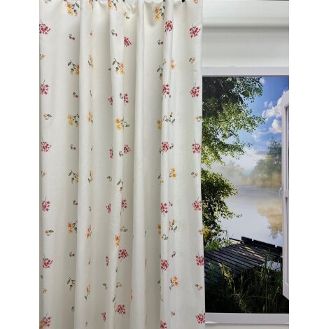 Landhaus Dekostoff Vorhang Blumen creme gelb rot grün blickdicht, Reststück 3,4 m