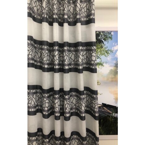 Dekostoff Gardine Vorhang Streifen weiß grau anthrazit teiltransparent, Reststück 1,6 m