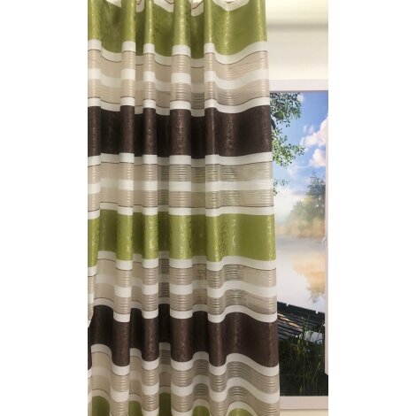 Dekostoff Gardine Vorhang Streifen wei&szlig; braun gr&uuml;n teiltransparent, Meterware
