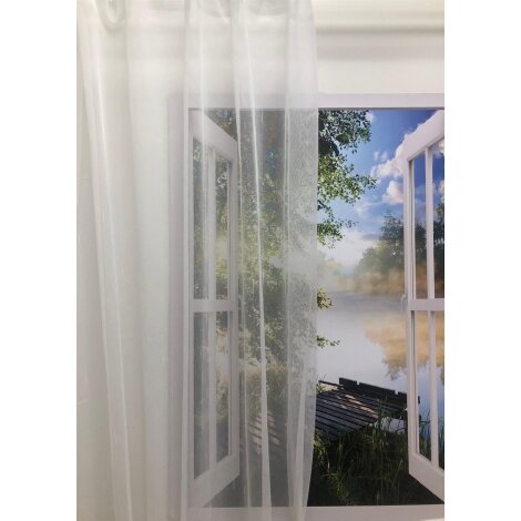 Stores Käseleinen-Optik Gardinenstoff Streifen natur transparent, Reststück 4 m