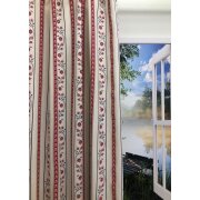 Landhaus Dekostoff Vorhang Streifen Blumenranke natur rot blickdicht, Meterware