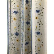 Landhaus Dekostoff Vorhang Streifen Blumenranke natur blau blickdicht, Meterware