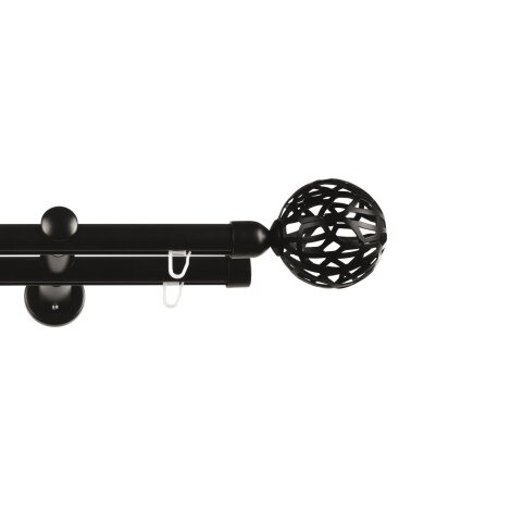 Gardinenstange Vorhangstange Innenlauf Carrera 19 mm schwarz Kugel Campreste zweiläufig 200 cm