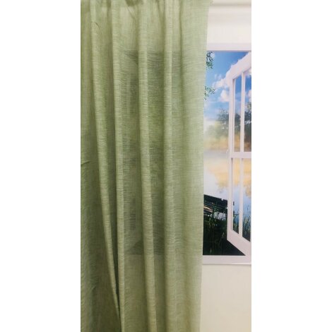 Dekostoff Gardine Vorhang Leinenoptik raumhoch gr&uuml;n transparent, Meterware