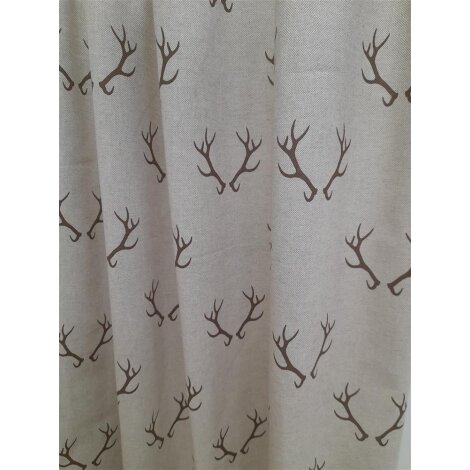 Landhaus Gardine Vorhang Dekoschal Hirsch Geweih beige braun, fertig genäht