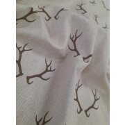 Landhaus Gardine Vorhang Dekoschal Hirsch Geweih beige braun, fertig genäht