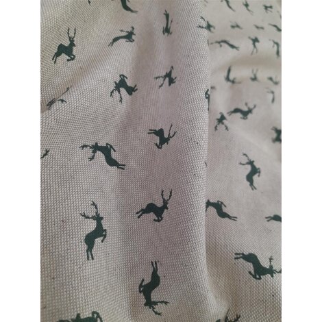 Landhaus Gardine Vorhang Dekoschal springender Hirsch beige grün, fertig genäht