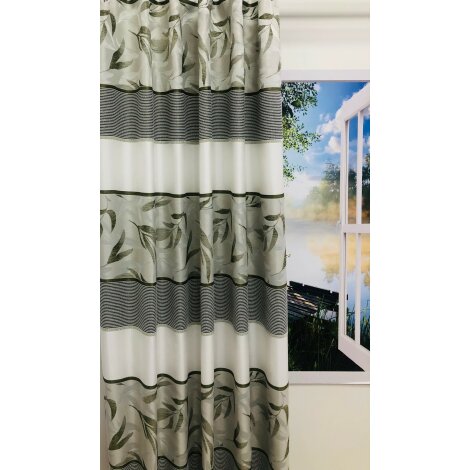 Dekostoff Gardine Vorhang Streifen Bl&auml;tter creme gr&uuml;n blickdicht, Meterware