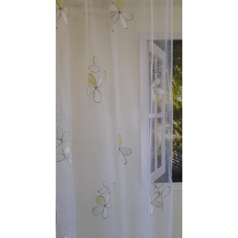 Stores Gardinenstoff Ausbrenner Blume weiß grün transparent, Reststück 3,4 m