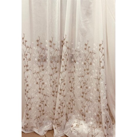 Stickereistores Gardine Stores bestickt Blumen creme taupe transparent, Reststück 1m