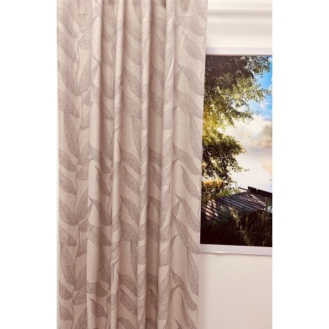 Dekostoff Gardine Vorhang Blätter grau "Ton in Ton" blickdicht, Reststück 3,35 m