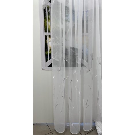 Stores Gardine Vorhang Stickerei Gingko Blätter weiß beige transparent, Reststück 1,35 m