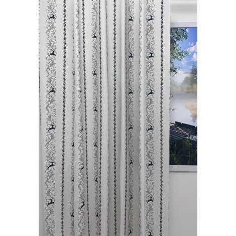 Landhaus Dekostoff Gardine Vorhang Hirsch Ranke beige grün blickdicht, Reststück 3,1 m