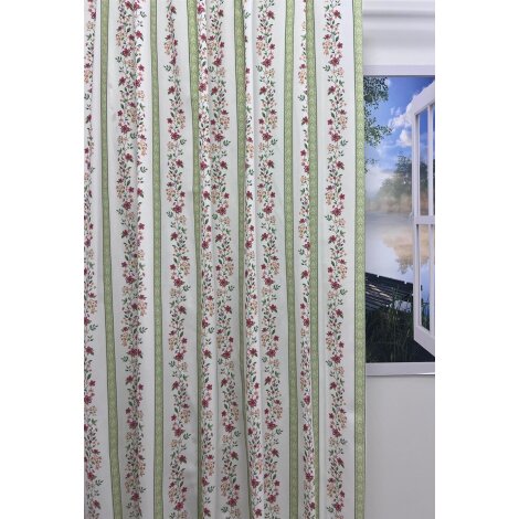 Landhaus Dekostoff natur Vorhang Streifen grün Blumen rot gelb grün, Reststück 3,6 m