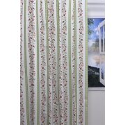 Landhaus Dekostoff natur Vorhang Streifen grün Blumen rot gelb grün, Reststück 3,6 m