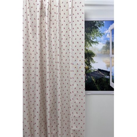 Landhaus Dekostoff Vorhang creme springender Hirsch rot blickdicht, Reststück 2,90 m