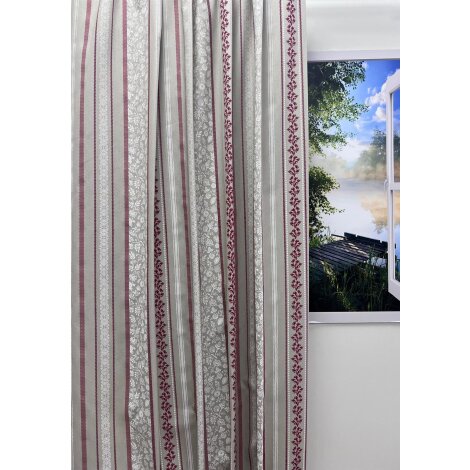 Landhaus Dekostoff beige Streifen rot wei&szlig; Blumen rot wei&szlig; blickdicht, Meterware