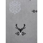 Landhaus Dekostoff Vorhang beige Hirschkopf Ranken grau blickdicht, Meterware