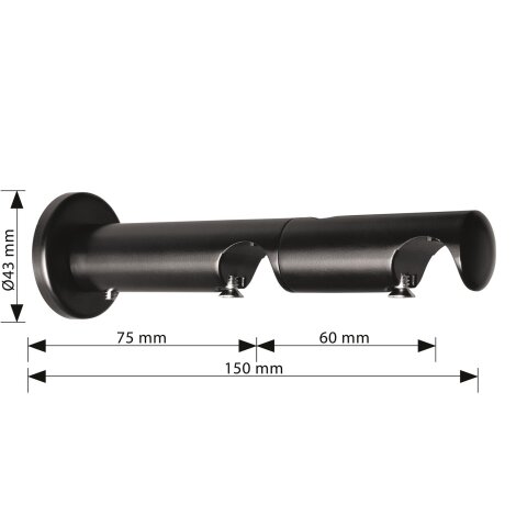 Tr&auml;ger 2-l&auml;ufig (St&uuml;ck) schwarz matt f&uuml;r Gardinenstange Carrera Innenlauf 19 mm