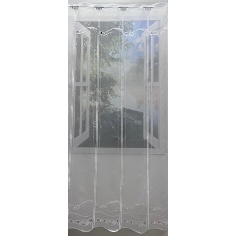 Raffrollo Clippanneaux Scheibengardine Stickerei Wellen wei&szlig; H 140 cm, Meterware
