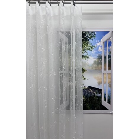 Stores Vorhang Leinenoptik wei&szlig; Blumenranken transparent, 280 cm, Meterware