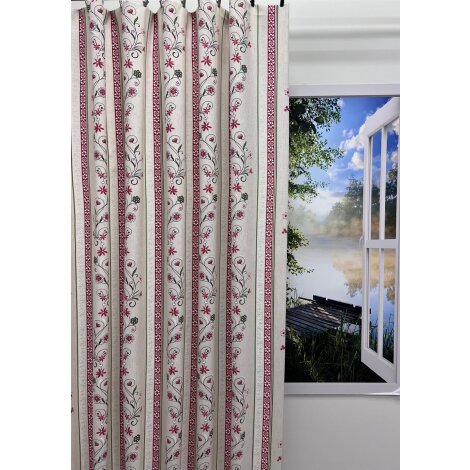 Landhaus Dekostoff Vorhang wei&szlig; Blumenranken gr&uuml;n rot, Meterware