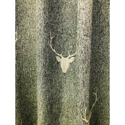 Landhaus Gardine Vorhang Dekoschal Hirschkopf grün beige blickd., fertig genäht