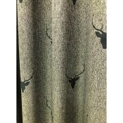 Landhaus Gardine Vorhang Dekoschal Hirschkopf grün beige blickd., fertig genäht