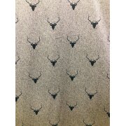 Landhaus Gardine Vorhang Dekoschal Hirschkopf grün beige blickd., fertig genäht