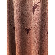 Landhaus Gardine Vorhang Dekoschal Hirschkopf rot beige blickd., fertig genäht