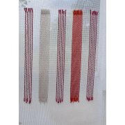 Stores Vorhang Leinenoptik Balkenstreifen creme orange rot transparent, Meterware