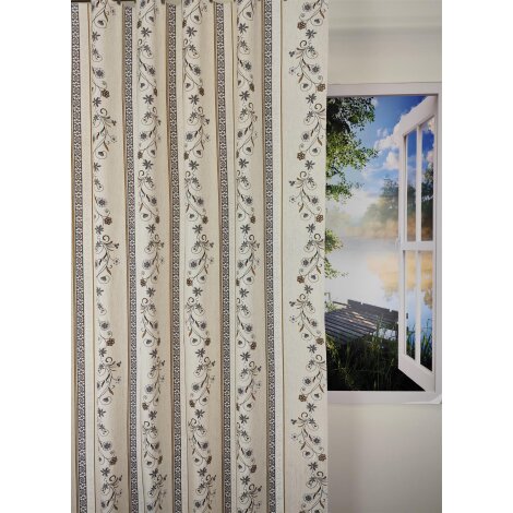 Dekostoff Vorhang Landhaus Blumenranken L&auml;ngsstreifen braun grau natur, Meterware
