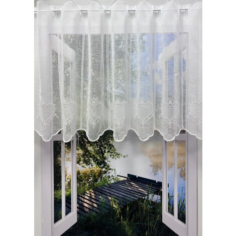 Panneaux Scheibengardine Stickerei Herz natur creme H 50 cm, Meterware