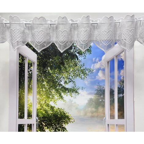 Panneaux Scheibengardine Stickerei Herz springende Hirschen hellgrau H 15 cm, Meterware