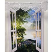 Panneaux Scheibengardine Stickerei Herz springende Hirschen hellgrau H 15 cm, Meterware